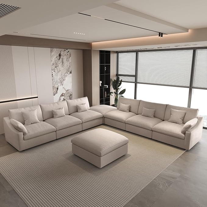 Oversized Modular Sectional Sofa with Ottoman,156inch U Shaped Down Filled Cloud Couch,8 Seater Convertible Sofa Bed Living Room Set,Cover Washable and Replaceable
