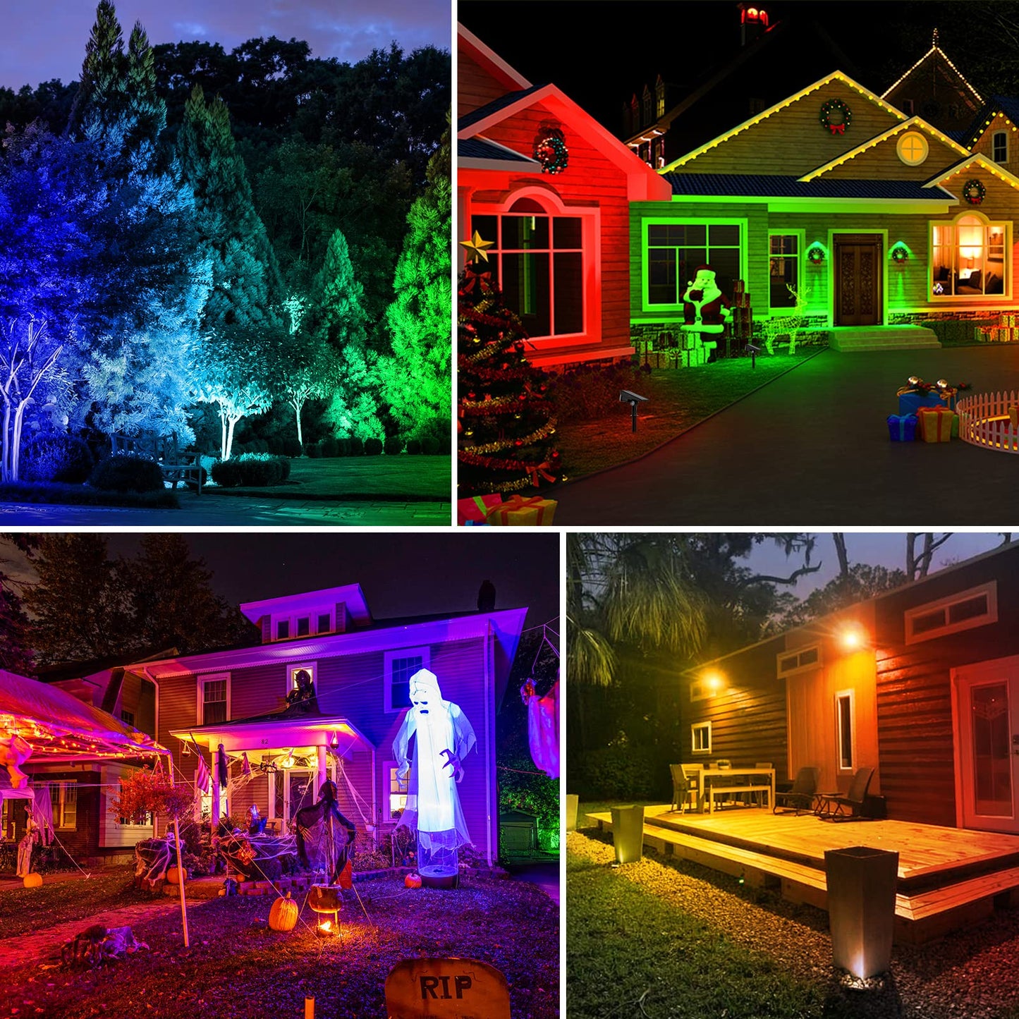 T-SUNUS Halloween Solar Landscape Spotlights Color Changing, Christmas Spot Lights Waterproof IP65 Garden Pond Light, 180° Adjustable Wall Light, Separately Installed for Outdoor/Indoor Pack of 2
