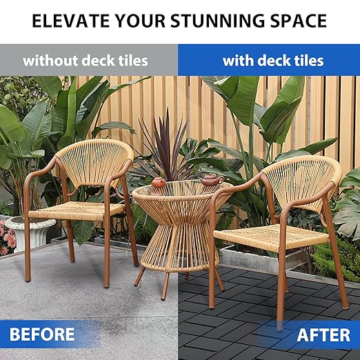 36 PCS 12x12 Inch Interlocking Deck Tiles - Waterproof All-Weather Outdoor Patio Flooring for Pool, Balcony, Backyard, Porch & Garden, Dark Grey