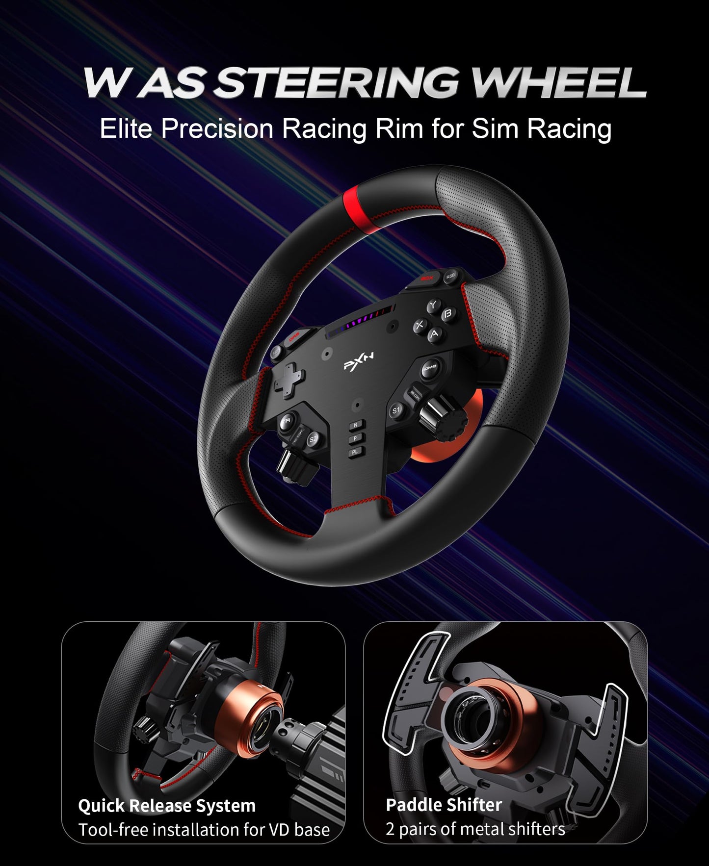 PXN VD6 Direct Drive Racing Wheel Bundle – 6Nm Servo Motor Base, 11 in Steering Wheel with Quick Release, Hall Effect Pedals, Table Clamp, PC Tuning Software Support, Racing Simulator Set for Windows