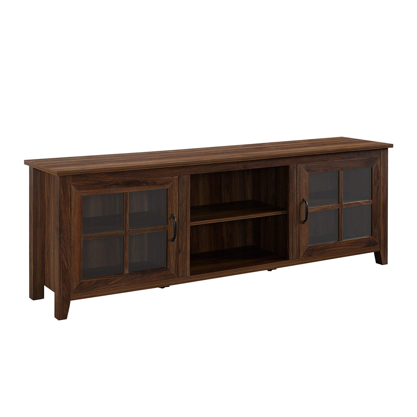 Walker Edison Portsmouth Classic 2 Glass Door TV Stand for TVs up to 80 Inches, 70 Inch, Dark Walnut