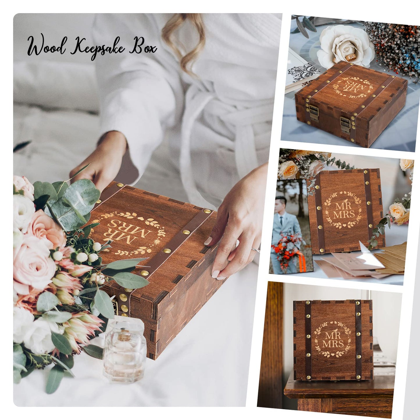 AW BRIDAL Wedding Keepsake Box with Lid Mr Mrs Wooden Memory Box, Bridal Shower Engagement Gifts for Couples, Mr Mrs Anniversary Couple Gift Bride Gift