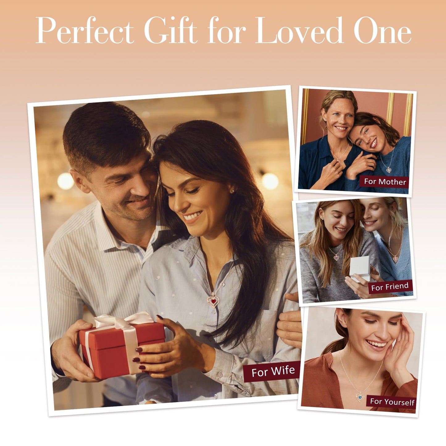 Lomantise Christmas Gifts for Wife Rose Gold Heart Birthstone Necklaces for Women S925 Sterling Silver Fine Jewelry Pendant Necklace Anniversary Birthday Gift for Mom Her Grandma Sister