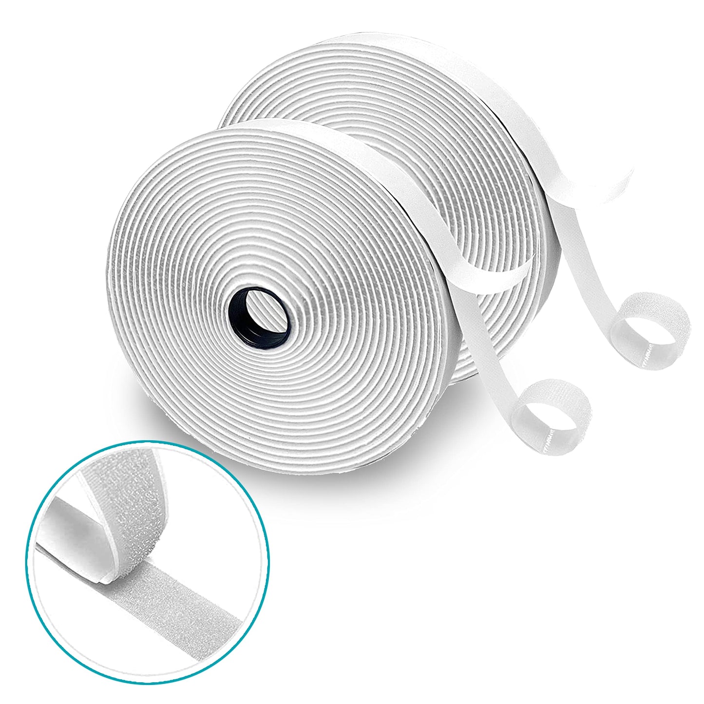 (26ft x 0.75in) White Hook and Loop Strips with Adhesive, Double Rolls of Heavy Duty Self Adhesive Tape with Backing, Nylon Self Adhesive Tape for Home Office School and Crafting