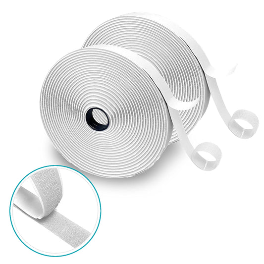 (26ft x 0.75in) White Hook and Loop Strips with Adhesive, Double Rolls of Heavy Duty Self Adhesive Tape with Backing, Nylon Self Adhesive Tape for Home Office School and Crafting