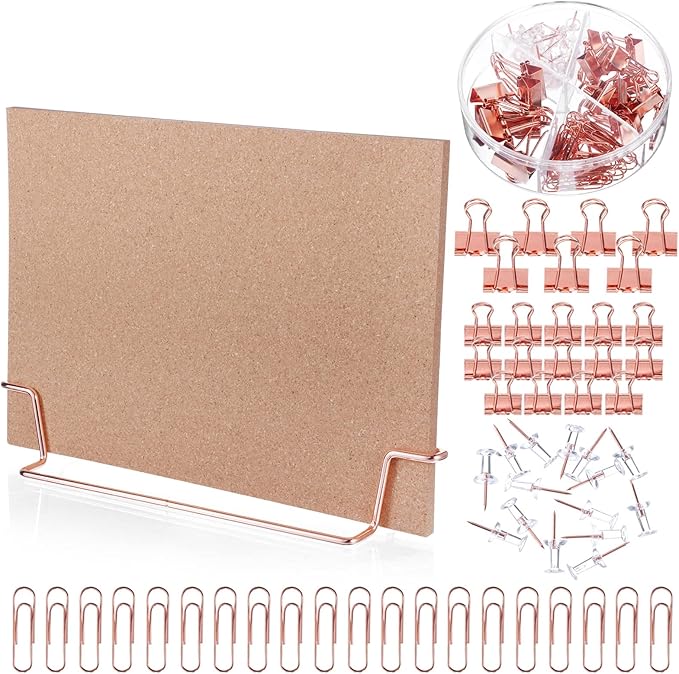12.6 x 9 Inch Small Desktop Cork Board with Stand Rose Gold Bulletin Memo Message Picture Double Sided Pin Board for Offic...