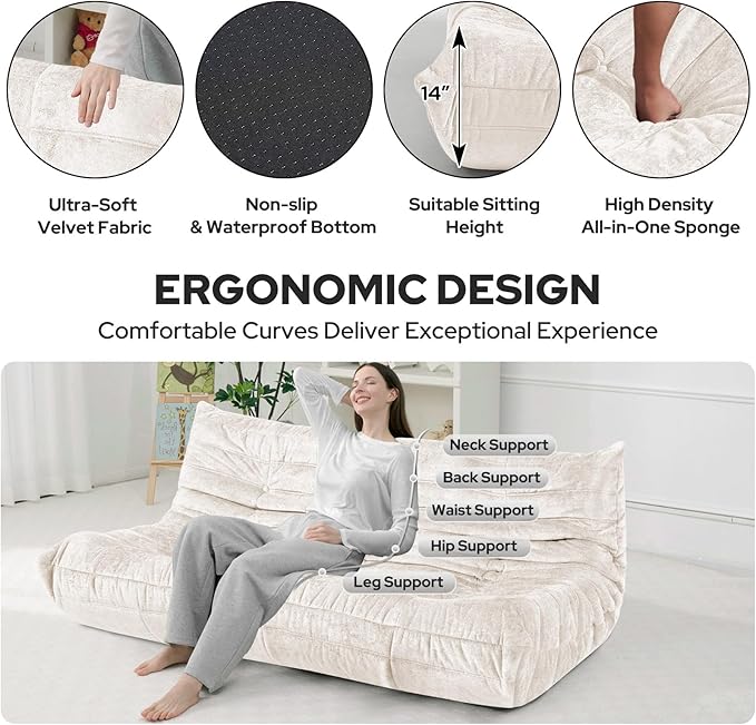 HABUTWAY Bean Bag Chair, Giant Bean Bag Chairs for Adults, 3 Seater Fireside Chair, Lazy Large Floor Bean Bag Sofa for Living Room, Bedroom, Dorm, Office (Beige)