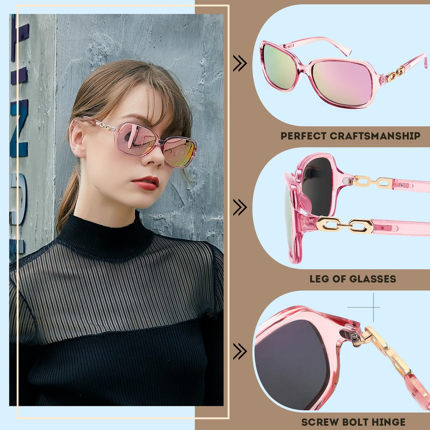 FEISEDY Vintage Womens Polarized Sunglasses UV400 Wrap Around Fashion Shades B2526 (Pink Mirrored, 56)