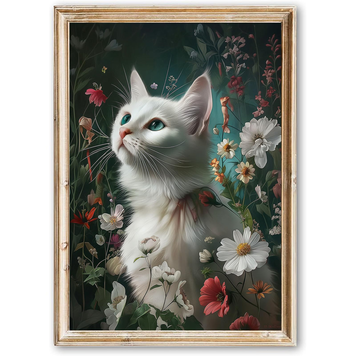 Abstract Floral Canvas Wall Art Colorful Flowers Pictures Gothic Cat Canvas Wall Art White Cat Art Print Gothic Animal Prints Wildflowers Poster Abstract Cat Wall Art Cute Cat Artwork 16x24in No Frame