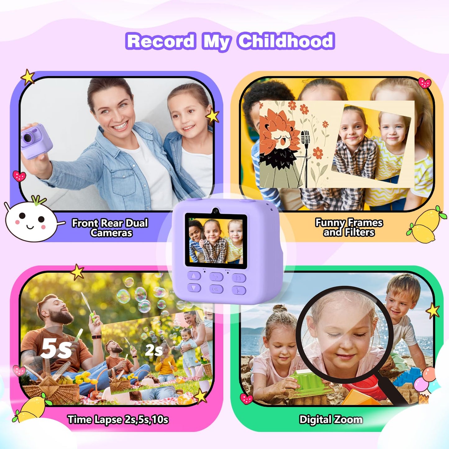 masterbee Kid Camera Instant Print Photo, Birthday Gifts for Girls and Boys, Kids Digital Camera Toys, 1080P HD Video, 3 4 5 6 7 8 9 10 11 12 Year Old Boy Gifts/Girl Gifts