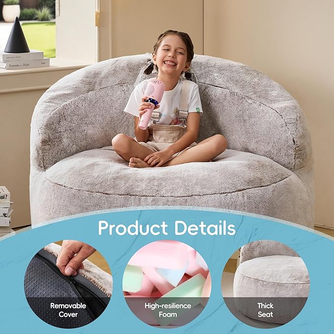 Hobestluk Bean Bag Chair Giant Bean Bag Chairs for Adults Big Bean Bag Chair with Memory Foam Filler Adults Large Beanbag with Faux Fur Cover for Bedroom (Plush Brown,Large)