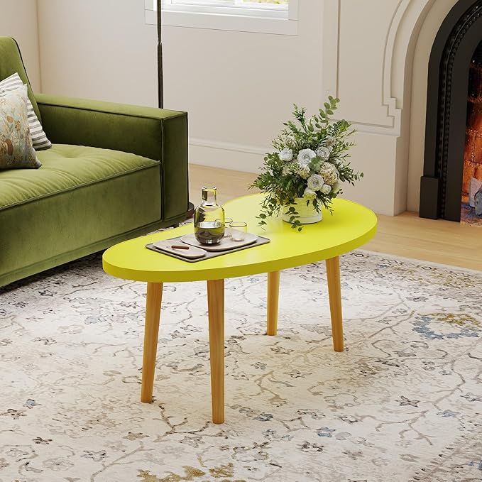 Funecy Mango Coffee Table Low Table with 4 Solid Wood Sturdy Legs, Floor Table Desk for Sitting on The Floor, Storage and Living Room Furniture (Yellow)