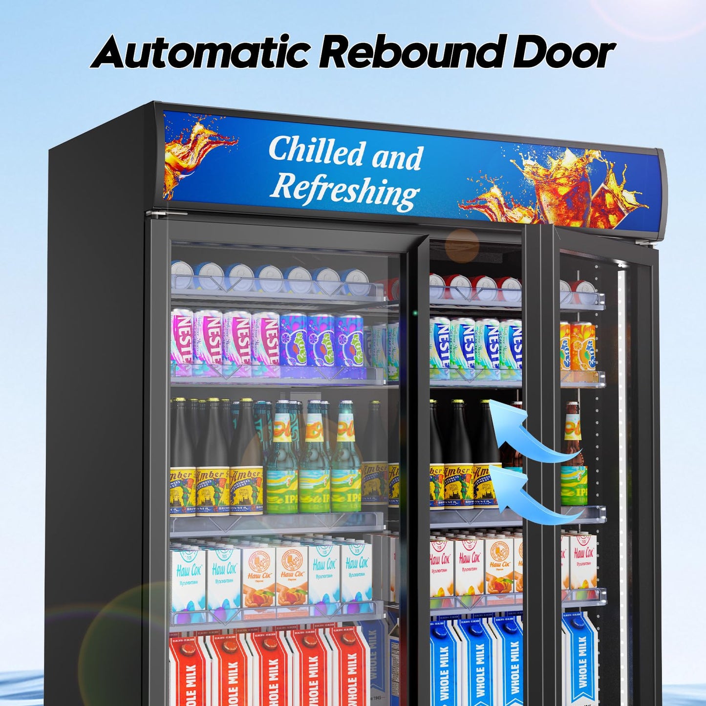 Velieta Commercial Beverage Refrigerator with 2 Glass Door, 383L Display Fridge Beverage Cooler with Customizable Lightbox Adjustable Shelves, Drink Fridge Merchandiser for Restaurant Shop, Black