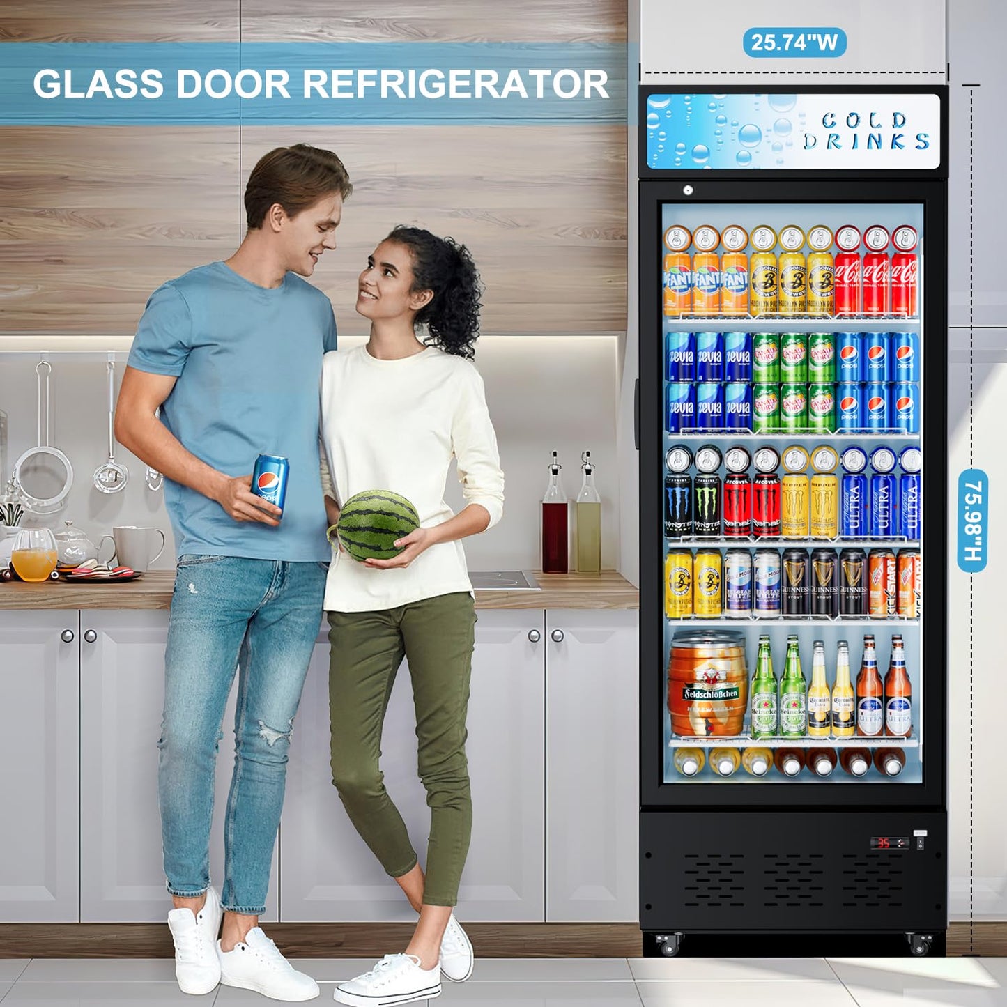 ECEVT 15 Cu.ft. Commercial Refrigerators Glass Door Beverage Refrigerators Commercial Fridge Upright Display Cooler with Soft LED Light and Adjustable Shelves for Restaurant Grocery Stores Home