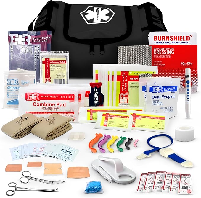 Fully Stocked Trauma First Aid Kit – First Responder II Bag with Tools, Gauze, Bandages, Scissors & Gloves – Compact & Por...