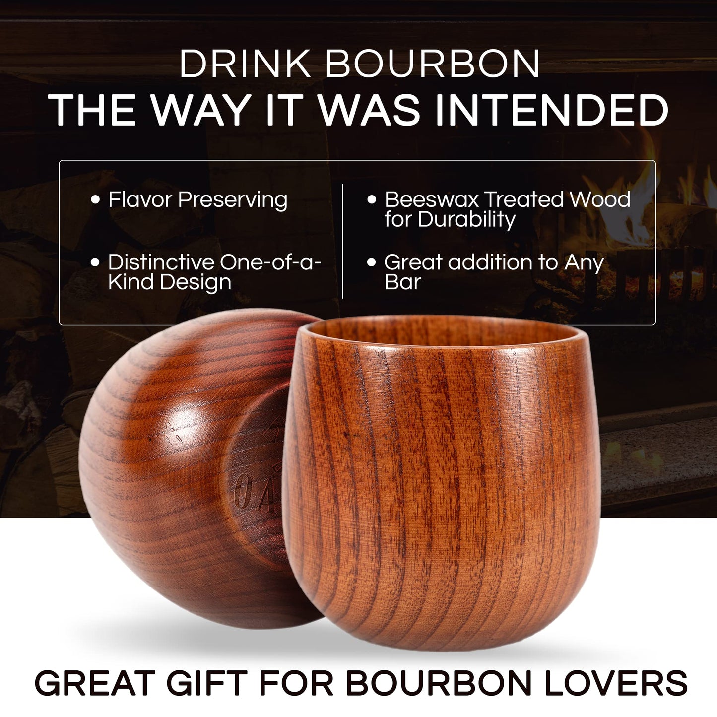 Oaksip The Original Wooden Bourbon Drinking Glass Bourbon Gifts for Men | Wooden Old Fashioned Glass | Great Whiskey Gifts for Husband, Dad, or Brother | Perfect Present For Men Who Have Everything