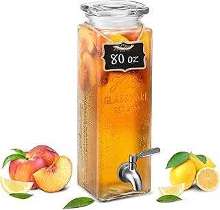 Kook Drink Dispenser, 80 oz, Water Dispenser Countertop, Glass Drink Dispenser, Beverage dispenser, with Leak-Proof Spigo...
