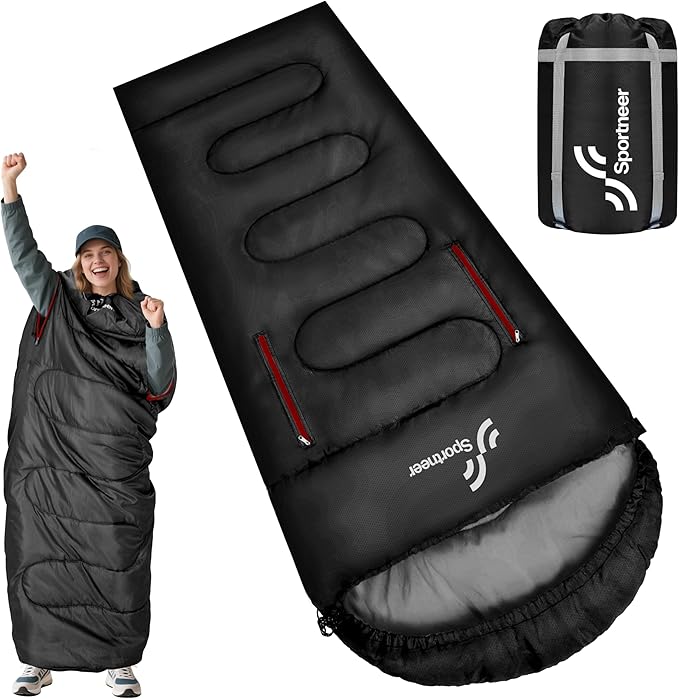 Sportneer 0 Degree Wearable Sleeping Bag for Adults & Kids – Walkable with Arm Zippers, Waterproof & Warm, Compact for Cam...