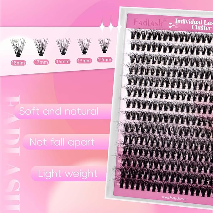 Lash Clusters 240pcs 40D 12-18mm Mixed Tray 3D Effect Volume Individual Lashes Cluster Eyelash Extensions Fluffy Soft D Curl Individual Lashes DIY Lash Extension Kit at Home (40D-0.07-D,12-18mm)