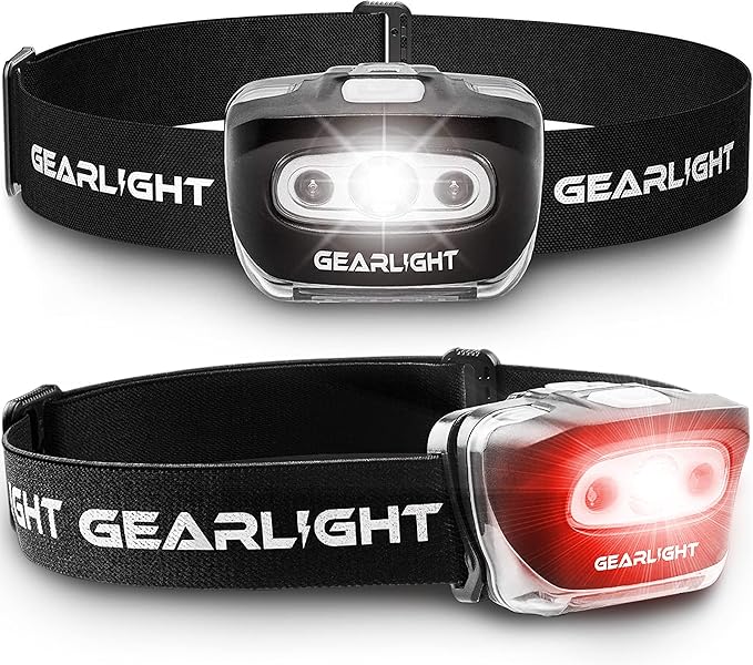 LED Headlamp Battery Powered 2-pack | Head Lamp Running Hunting Camping Fishing Hiking with Red Light and Adjustable Headb...