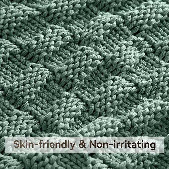 Knitted Weighted Blanket for Adult, No Beads Heavy Blanket 60” x 80'' 15lbs, Breathable Chunky Knit Blanket, Cooling Weighted Blanket for Hot Sleepers, Christmas Home Decor (Light Green)