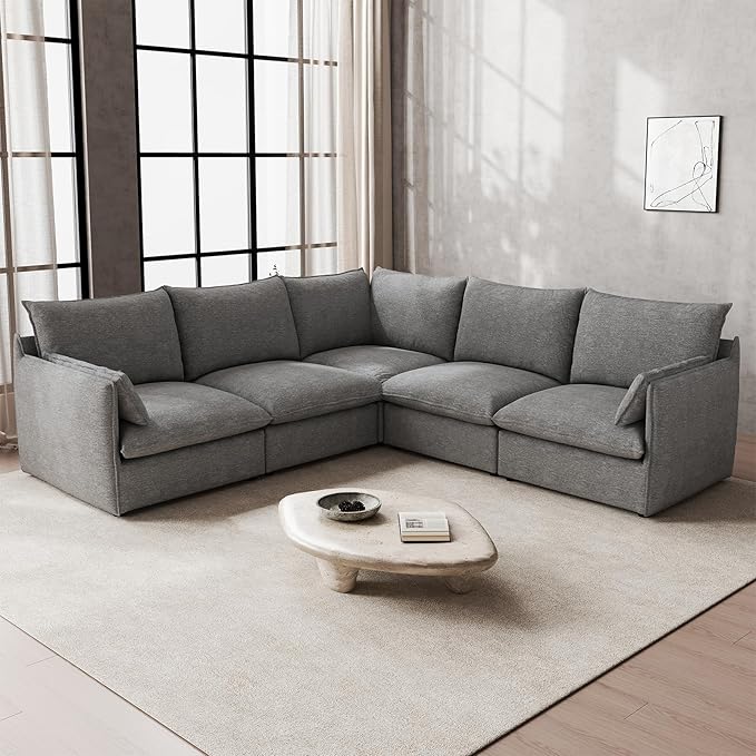 Gtilzria Waterproof Cloud Sectional Sofa for Living Room,High Backrest Down Filled Couch,5 Seater Oversized Modular V-Shaped Couches,Detachable Couch Covers,Dark Grey