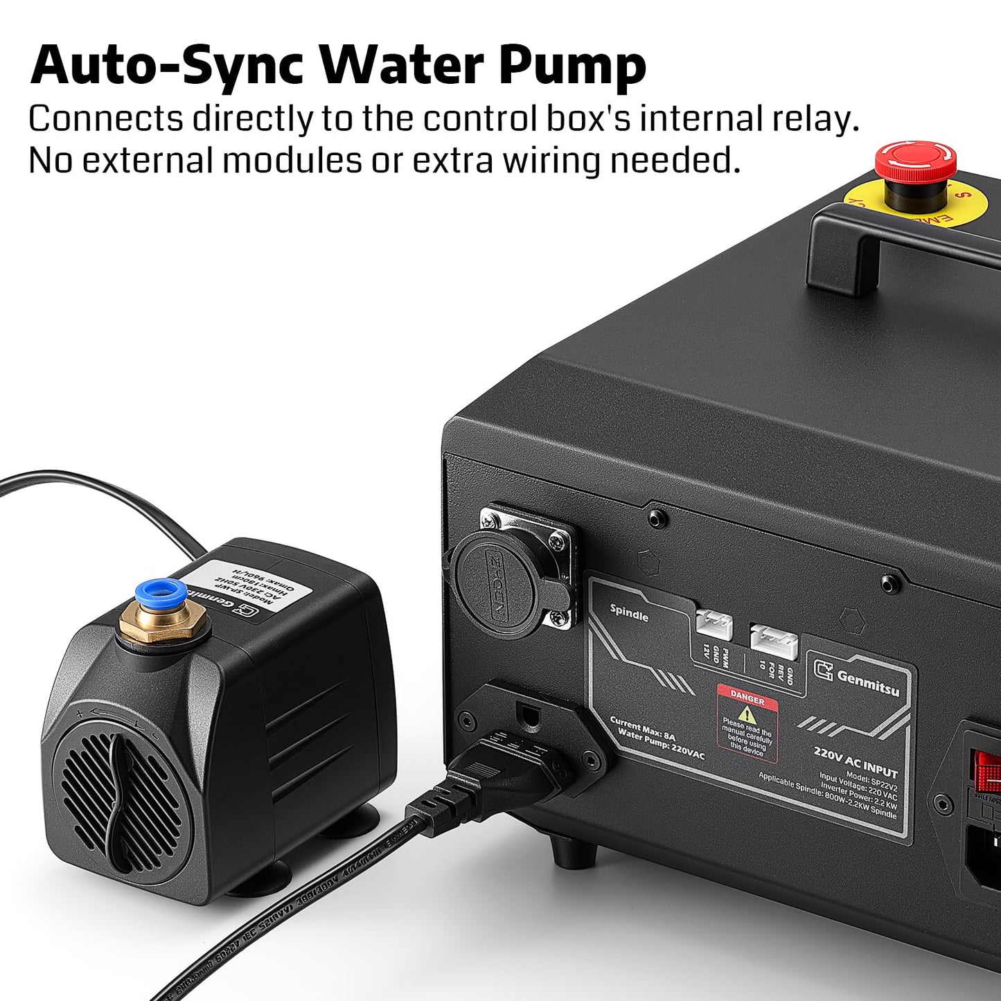 Genmitsu CNC Spindle Motor Kit, 1.5KW, Water Cooled Spindle Motor, 24000 RPM ER11 Collet with Pre-Wired VFD Inverter Box & Pump - 4 Bearing Precision Motor for CNC Router Machine Engraving