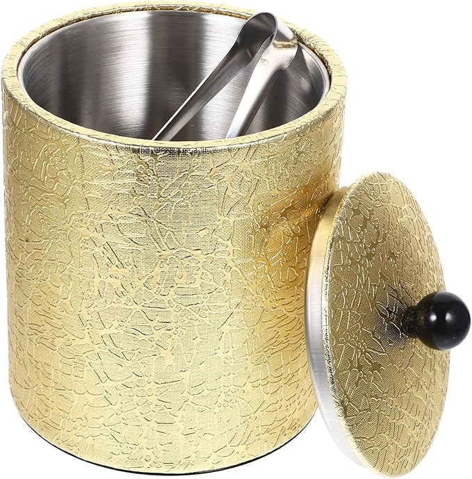 Operitacx Gold Ice Bucket Stainless Steel Ice Bucket with Lid and Tongs 7.3 Inch Wine Cooler for Bar Party Beverage Chilling