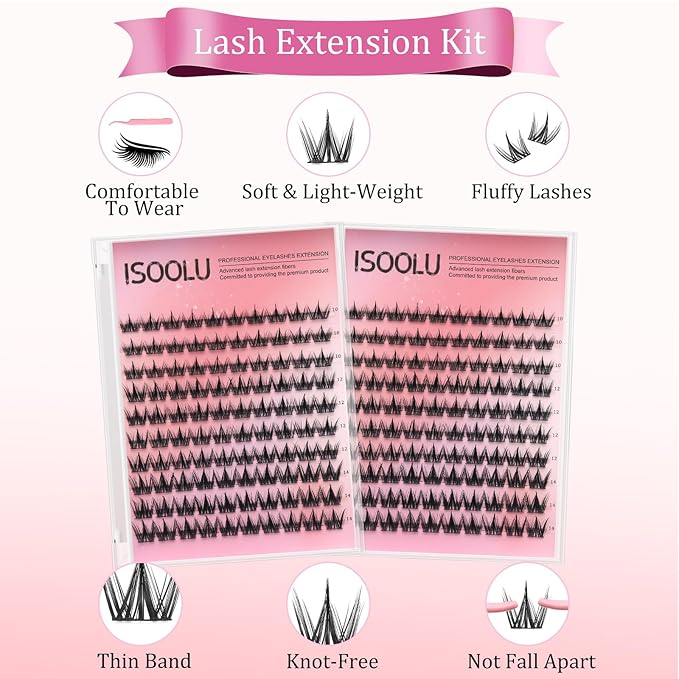 Fairy Lash Clusters Manga Individual Lashes C Curl Wispy Eyelash Clusters WideSpan Eyelash Extension Kit with Lash Bond and Seal Wet-Look Spiky Cluster Lashes (Cutey KIT 240)