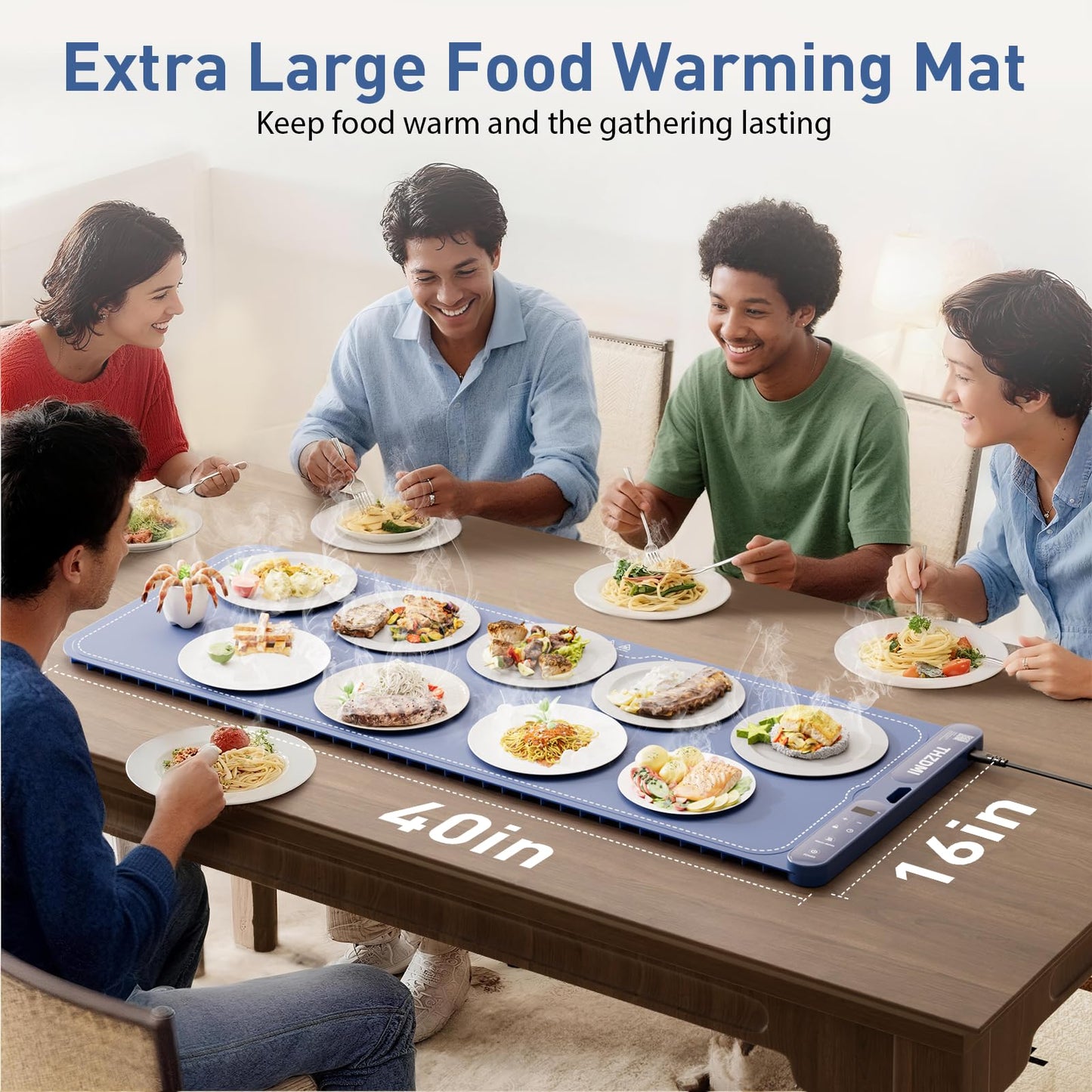 Extra Large Food Warming Mat 40"x16"- Fast Heating Silicone Electric Warming Tray with Raised Feet Protects Table, Roll Up Buffet Hot Plates Heat Pad, Portable Food Warmer for Parties Home Travel