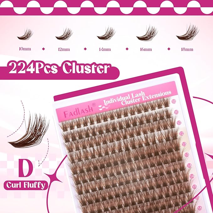 Brown Lash Clusters D Curl Individual Lashes 100D 10-18mm Cluster Eyelash Extensions Fluffy Mixed Tray 3D Effect Volume Soft DIY Lash Extension Kit at Home (100D-0.07-D,10-18mm)