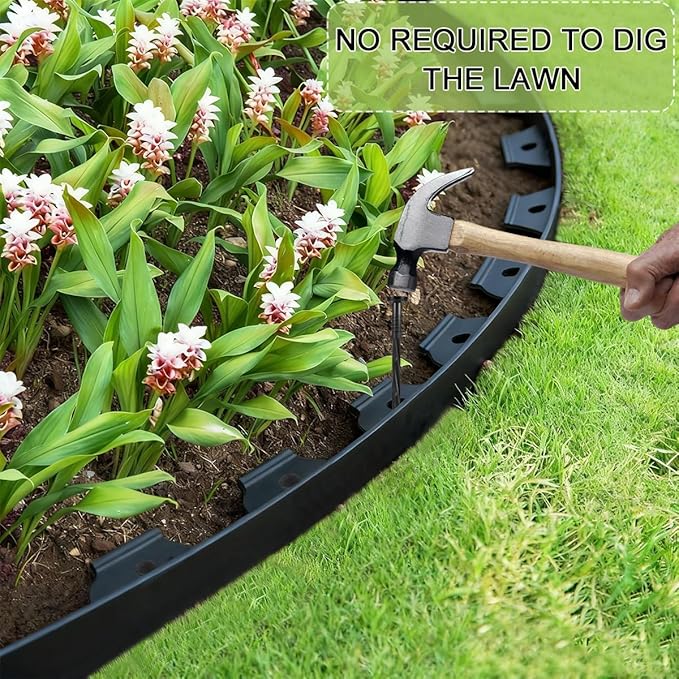 Garden Edging, 82FT Plastic Landscape Edging with 125 Pcs Metal Spikes, 3 Inch Tall Flexible Tool-Free Lawn Edging for Flower Bed, Yard, Paving, Pathway
