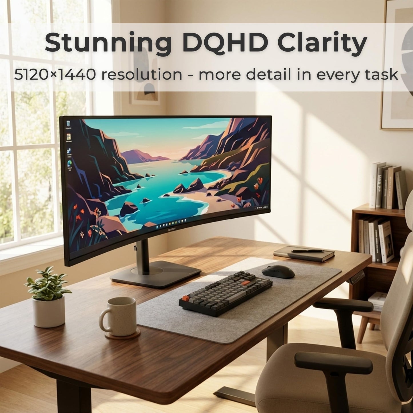 Deco Gear 49" Curved Ultrawide DQHD Monitor, 5120×1440 165Hz 1500R, USB-C 65W KVM, HDR Adaptive Sync, Dual HDMI 2.1, DP 1.4, Speakers, Ergonomic, American Seller