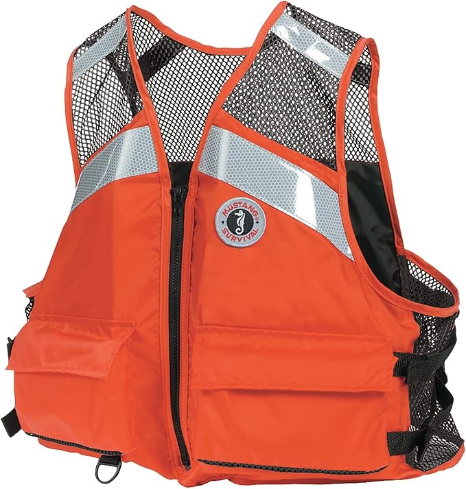 Mustang Industrial Mesh Life Jacket, Orange - Yellow/Navy