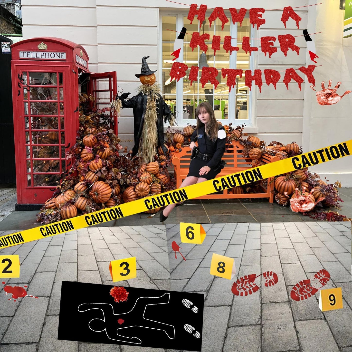 Akide Halloween Crime Scene Decorations Kit Have A Killer Birthday Banner Body Silhouette Crime Scene Tape Evidence Markers Mugshot Backdrop for Detective Murder Mystery Dexter Party Decorations