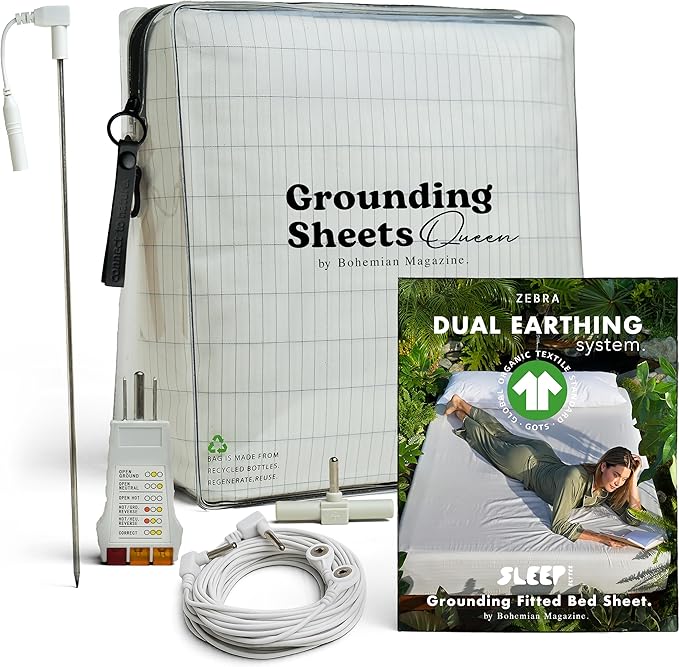 Zebra Grounding Sheets Queen Size - 2X Stronger - GOTS Organic Cotton - 16.5" Deep Pocket - Tester & Safety Resistor - Queen Size Grounding Sheets for Bed - Grounded Sheets - Grounding Bed Sheets