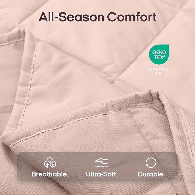 ZonLi Weighted Blanket for Adults(80"x87", 20lbs,Light Pink) King Size High Breathability Cooling Heavy Blanket, Soft Material with Premium Glass Beads,All-Season.