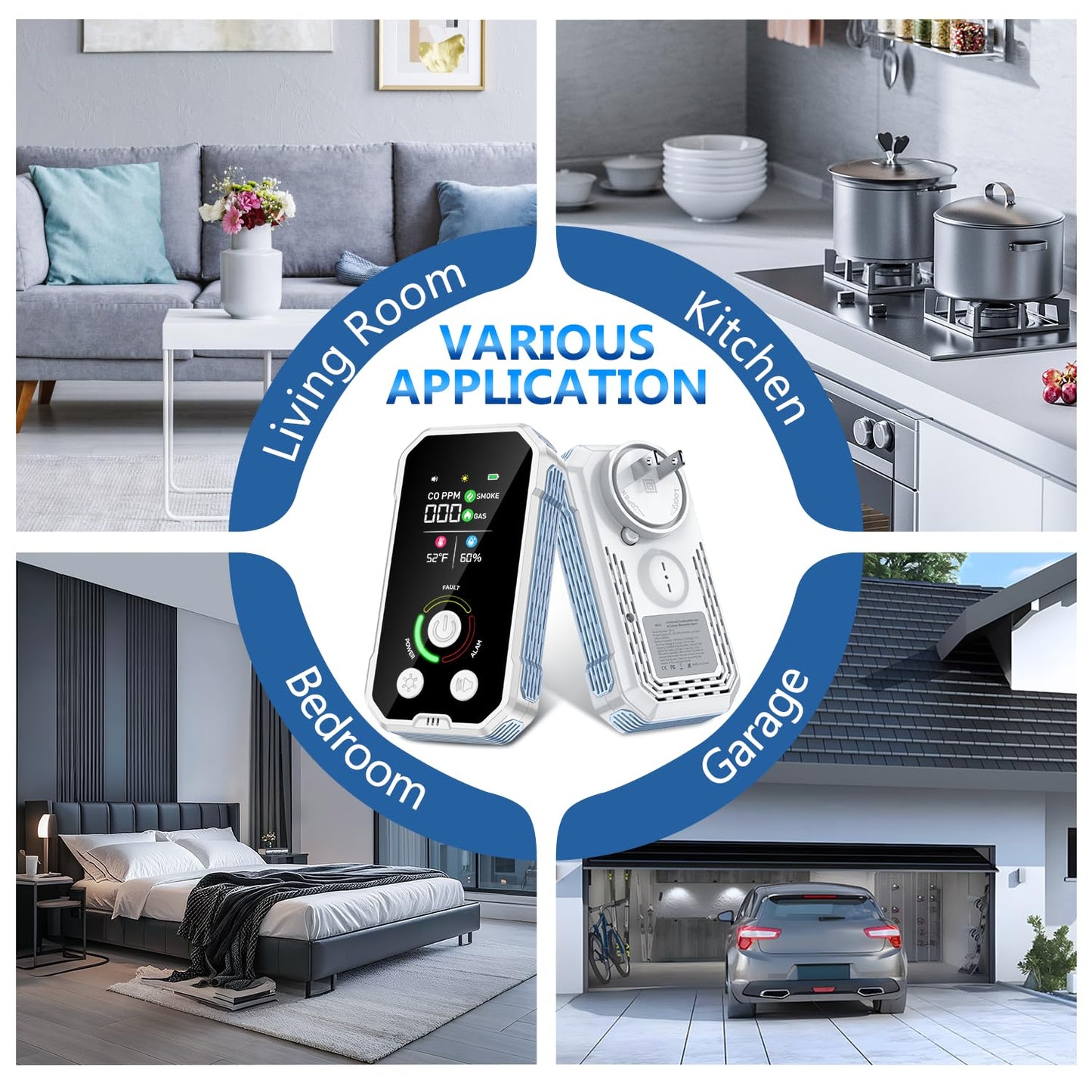 CSCL 5-in-1 Carbon Monoxide Detectors Plug in, Natural Gas & Smoke & Carbon Monoxide Detector with Temperature Humidity Display, Portable CO Detector & Gas Leak Detector for Travel, Home, RV