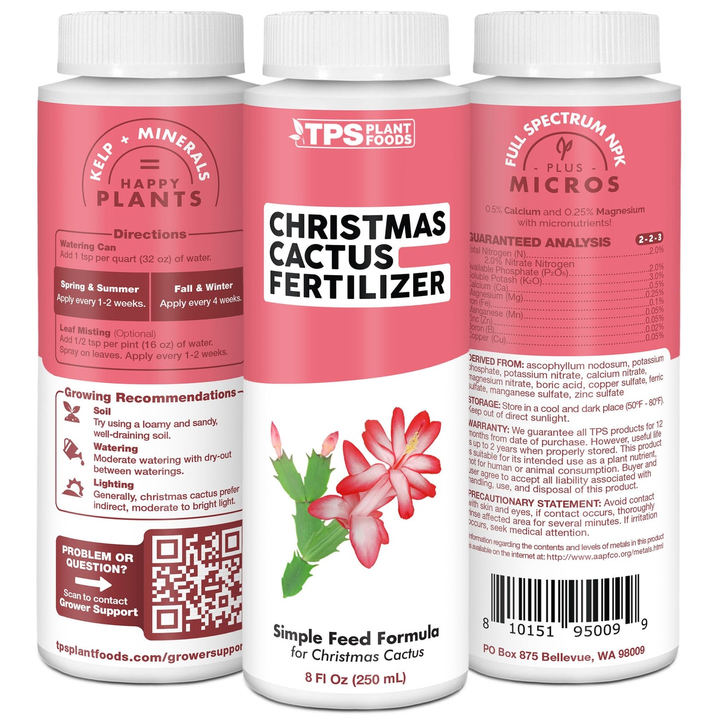 TPS NUTRIENTS Christmas Cactus Fertilizer for All Christmas Cacti and Schlumbergera Cacti, Liquid Plant Food 8 oz (250mL)