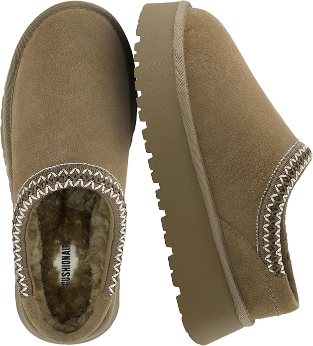 CUSHIONAIRE Kabuki Platform Boots Genuine Suede Fuzzy Mule Slippers for Women with Memory Foam | Indoor/Outdoor Womens Sli...
