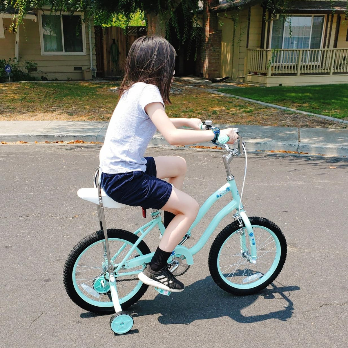 JOYSTAR 20 Inch Kids Bike with Training Wheels, Banana Seat Bicycle for Girls Ages 7-10 Years Old, Kids' Lowrider Bicycle with Front Handbrake and Coaster Brakes, High Rise Handlebar Green