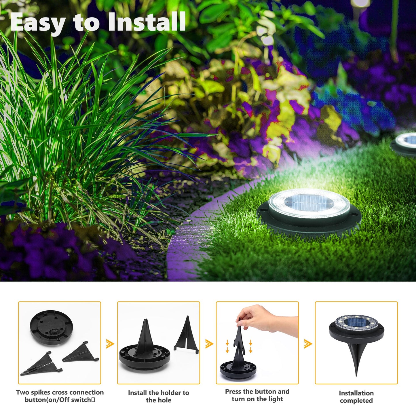 Flacchi Solar Ground Lights - Solar Powered Lights Outdoor Solar Disk Light Waterproof Landscape Light for Patio Yard Pathway Walkway Driveway (Cool White, 12 Pack)