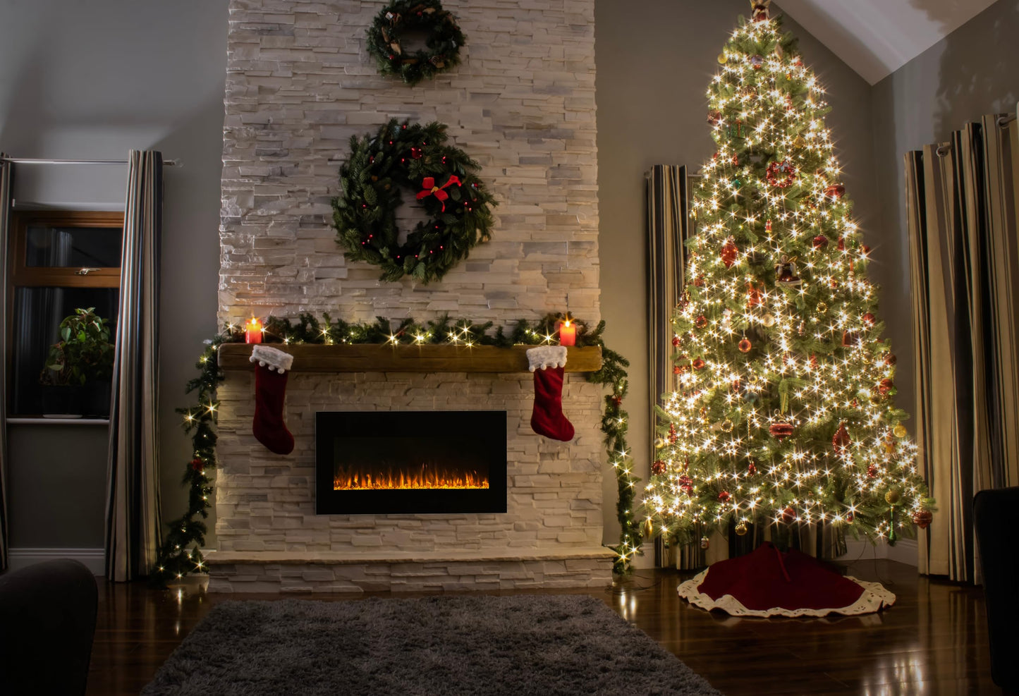 Electric Fireplace - 42 Inch Wall Mounted Fireplace Heater with Remote Control Adjustable LED Flames, Timer, Heat, and Brightness by Northwest (Black)