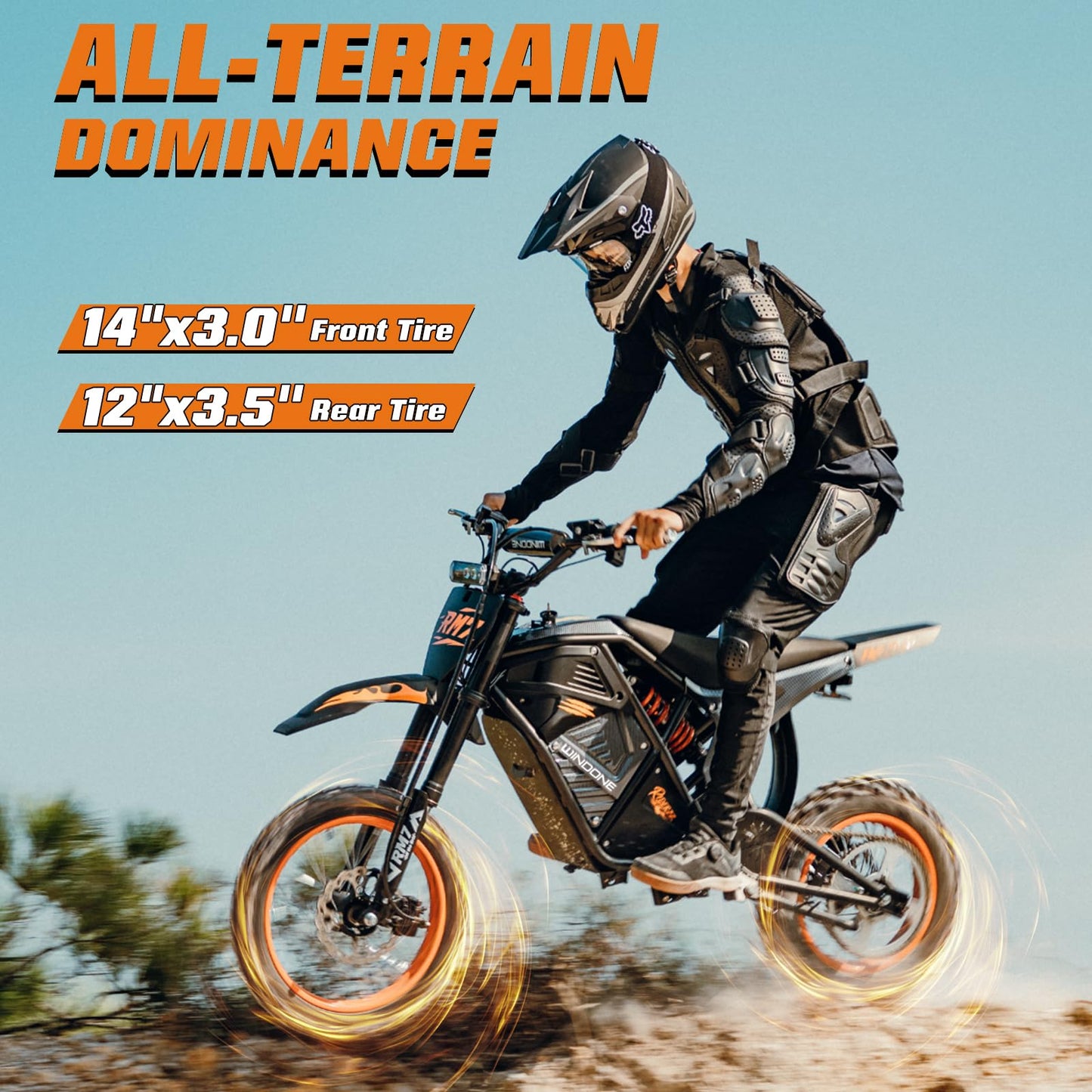 Windone RM7 Electric Dirt Bike for Teens & Adults, 48V 22.5Ah, 37MPH & 45-Mile Electric Motorcycle, 2200W Ebike, 14"/12" Off-Road Tire E-Bike, Dual Hydraulic Brakes, Full Suspension, Fit Age 13+