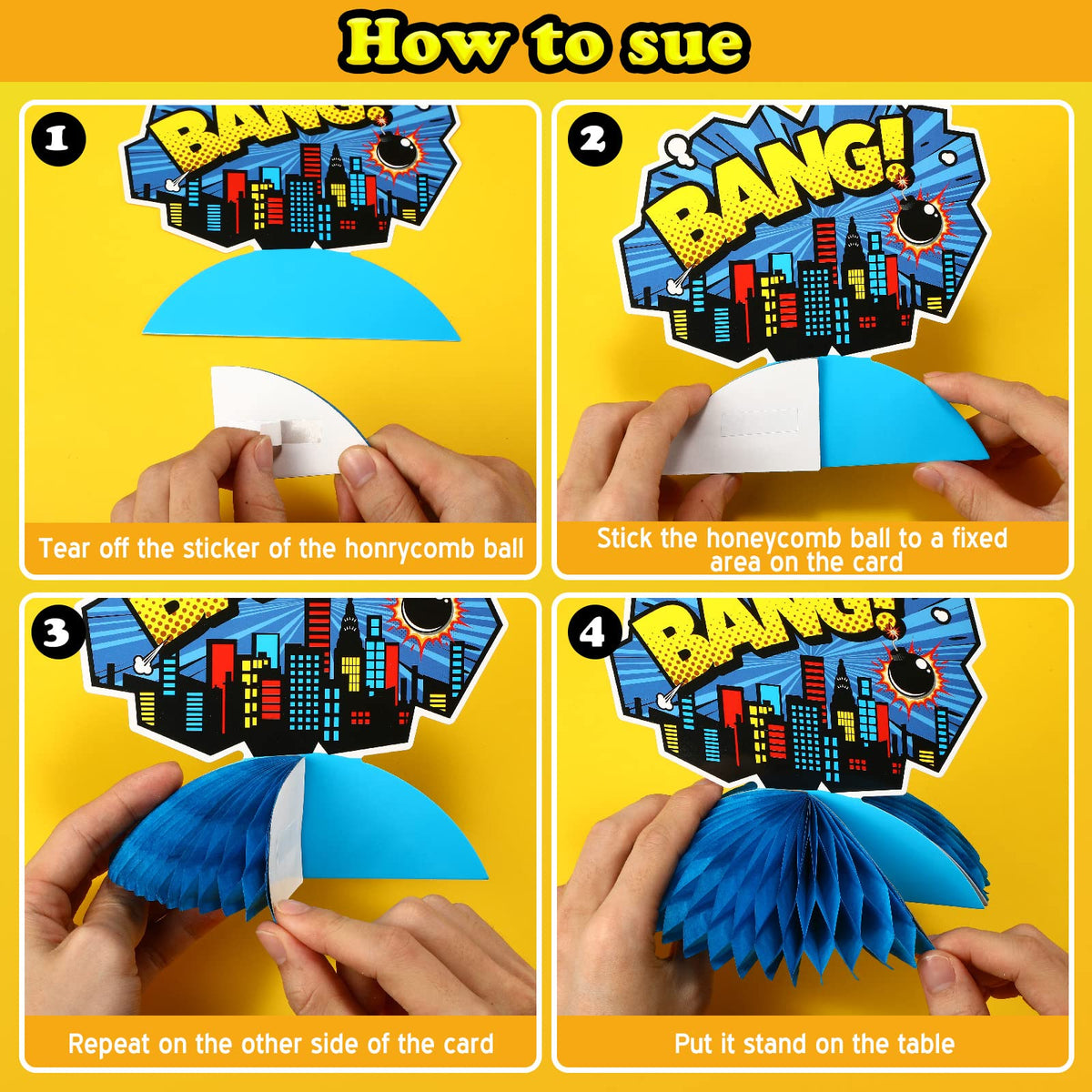 Funrous 11 Pieces Hero Party Decoration Hero Honeycomb Centerpieces 3D Table Topper Paper Large Word Centerpieces Fun Action Sign Standing Card for Birthday Baby Shower Decor Supplies(Classic)