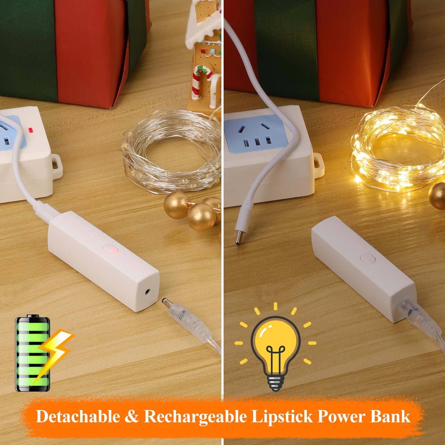 Lipstick Rechargeable Fairy Lights, 1 Pack Twinkle Lights Battery Operated, Mini Indoor LED String Lights with Timer for Vine, Bedroom, Christmas, Parties, Wedding, Decoration (5M/16FT Warm White)
