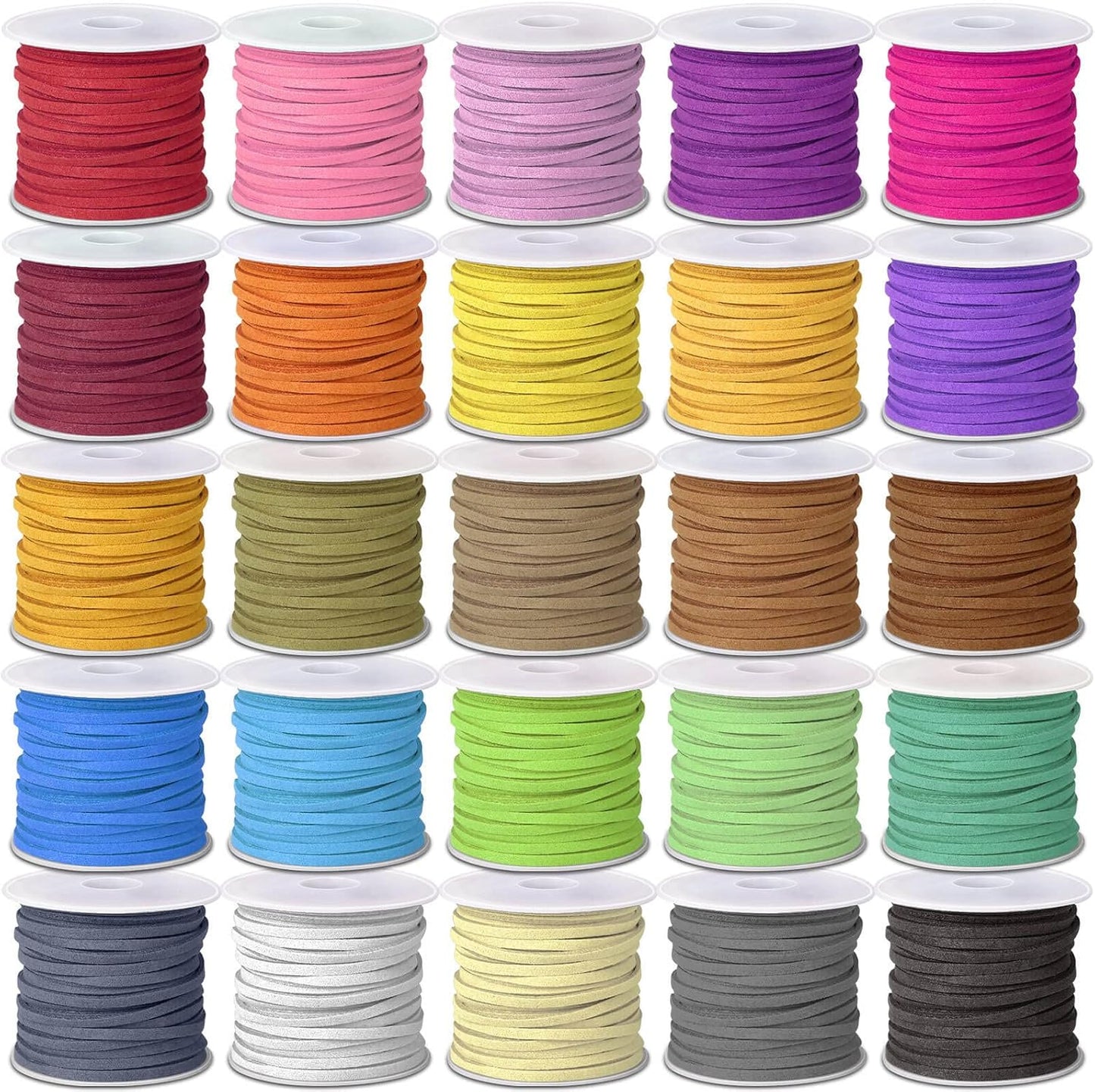 Cridoz Faux Suede Leather Cord, 25 Rolls Flat for Jewelry Making, Leather Strips & Laces for Dream Catcher Supplies DIY Crafts, Thread Velvet String for Necklace, Bracelet, Beading
