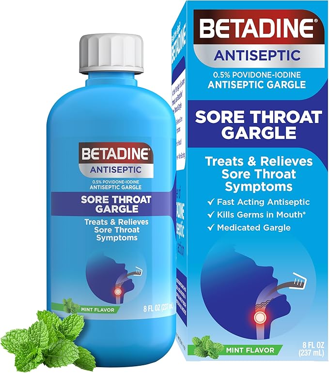 Betadine Antiseptic Medicated Gargle, Povidone-Iodine 0.5%, Treat and Relieve Sore Throat Symptoms, Temporarily Reduces Ge...