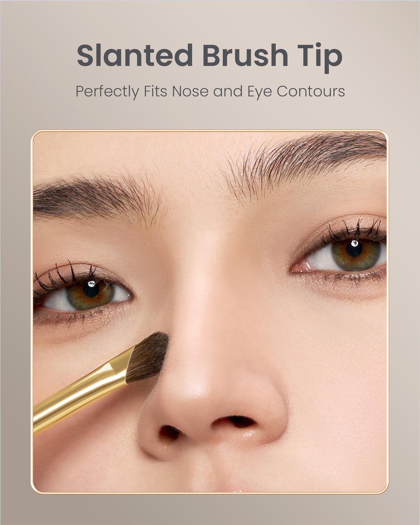 Desert Oak Series Nose Contour Brush - Angled Pony Hair Bristles for Seamless Sculpting, Dual-Use with Cream/Powder, Ebana Handl