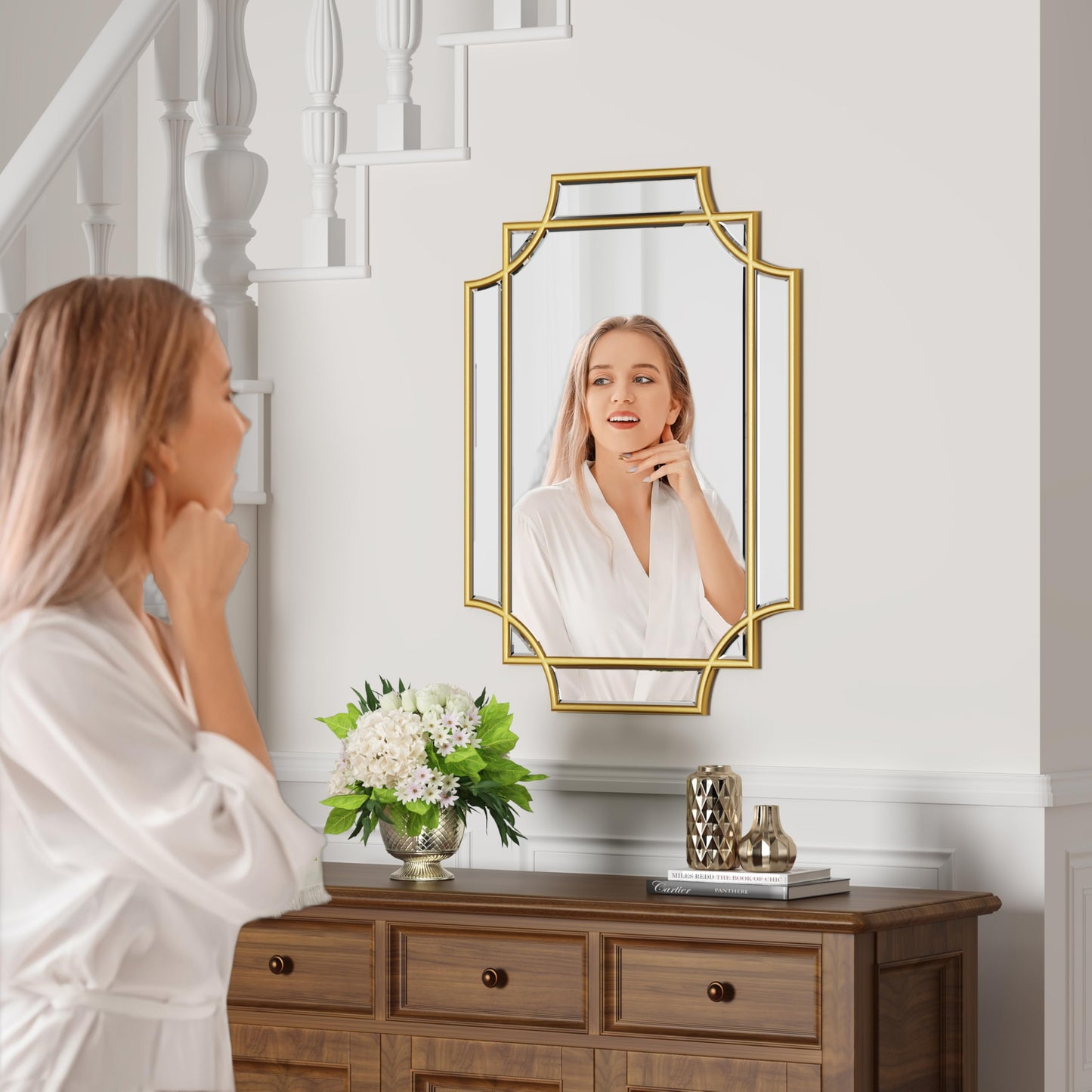 Bathroom Mirror for Wall Gold Farmhouse Wall Vanity Mirror for Over Sink Wood Framed Beveled Mirrors Deco（20 * 28IN/Gold）